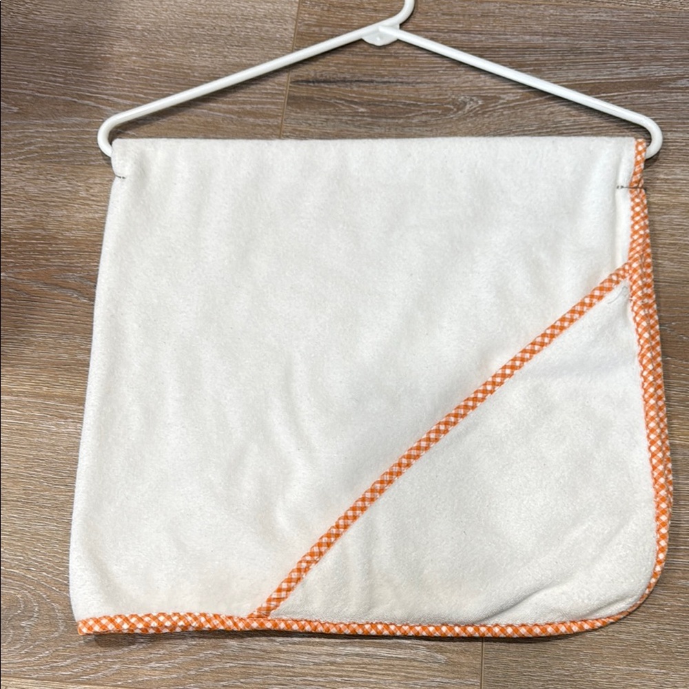Pottery Barn Kids White Towel with Orange Checkered Trim
